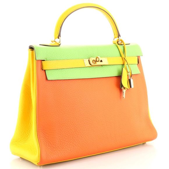 Hermes Kelly Handbag Tricolor Clemence with Gold Hardware 32 Multicolor - Picture 3 of 10